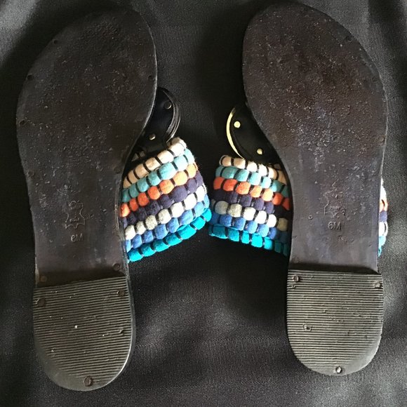 Tory Burch Women's Patos Sport Blue Silver Disk Thong Sandals Flip Flops Size 6 - Picture 7 of 8